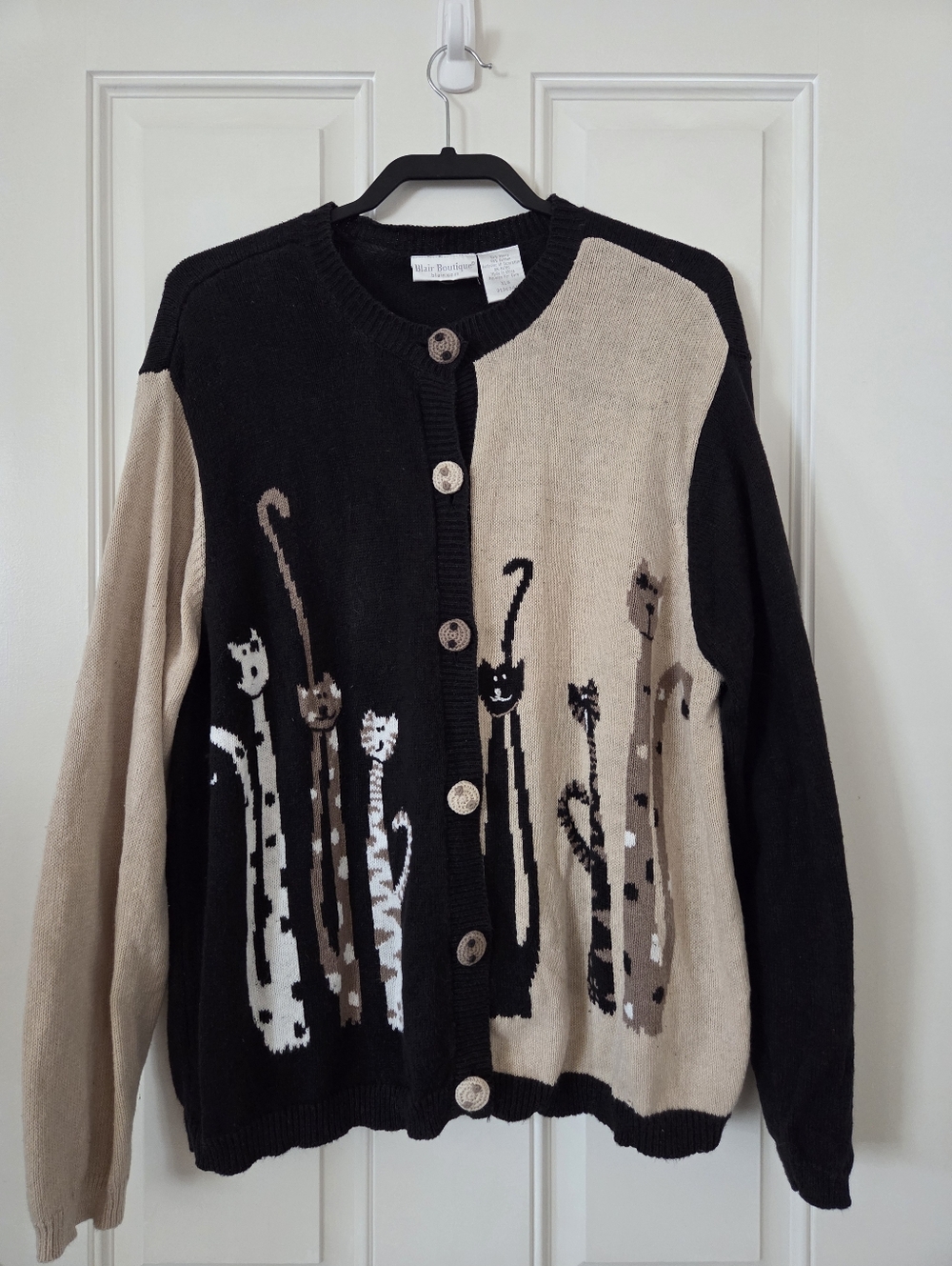 Blair Boutique Vintage Tall Cats Knit Cardigan Sweater Women's XL